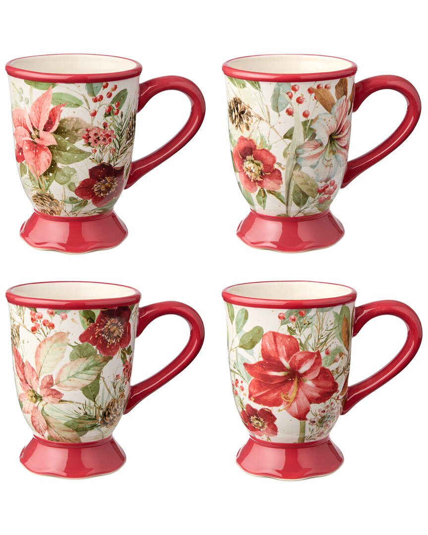 Certified International Winter Blooms Set Of 4 Mugs In Multi
