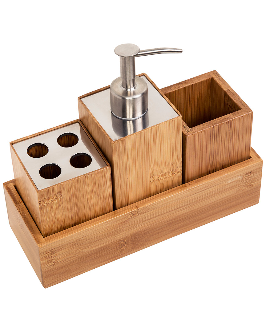 Honey-can-do Bamboo 4pc Dispenser Set