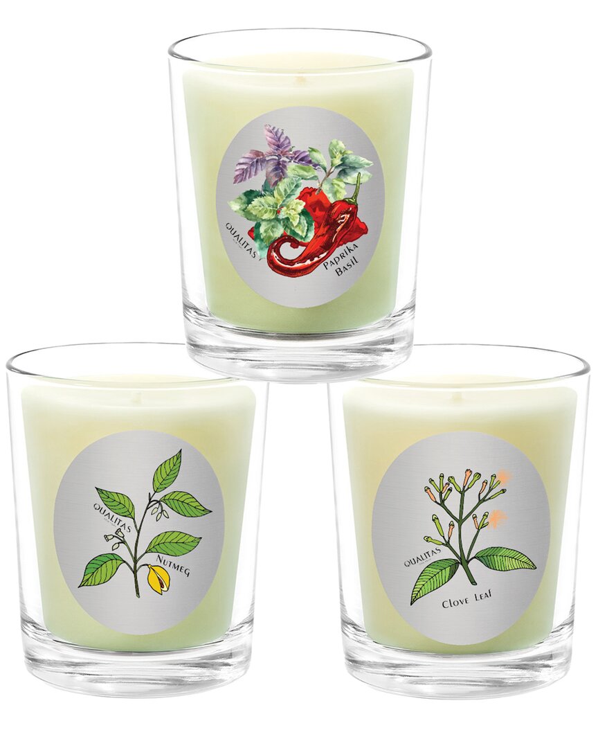 Qualitas Candles 3pc Candle Set - Clove Leaf, Nutmeg, & Paprika Basil In White