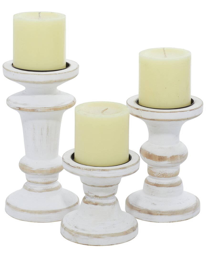 Peyton Lane Set Of 3 Farmhouse Solid White Wood Candle Holder