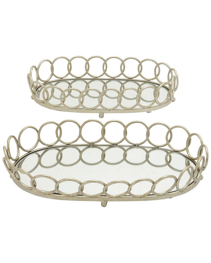 Peyton Lane Set Of 2 Glam Oval Silver Metal Tray