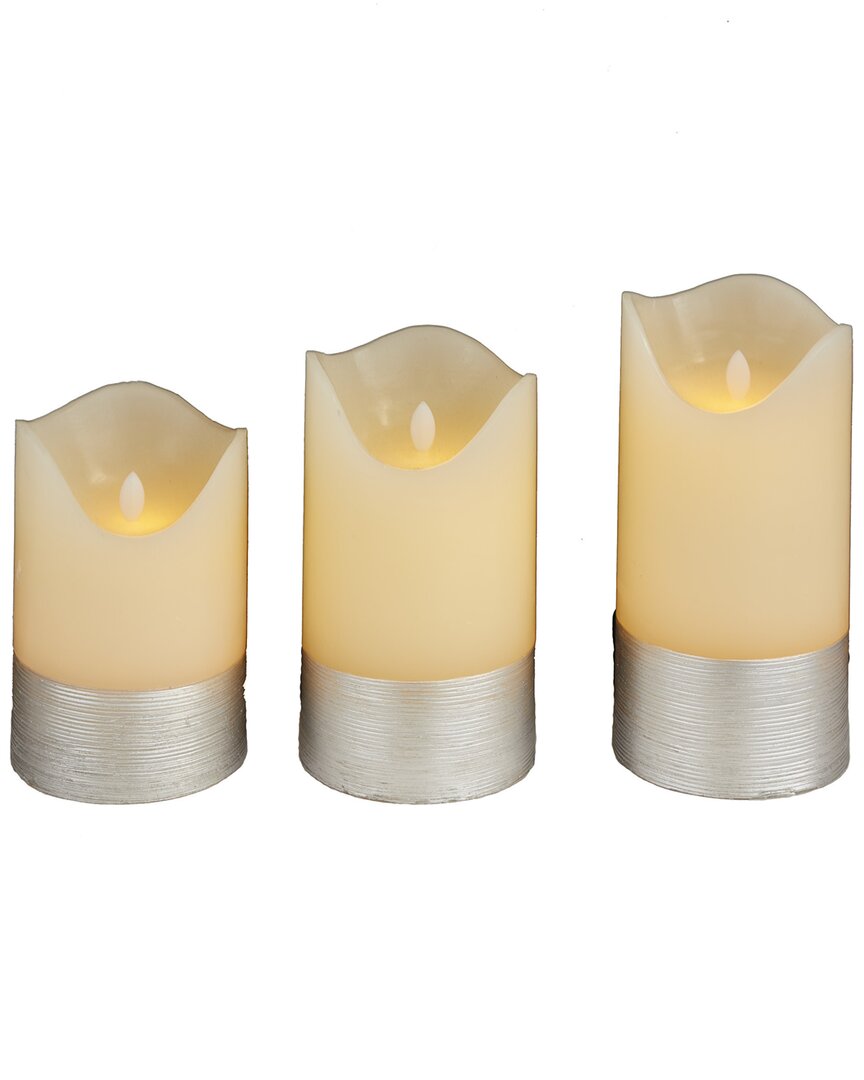 Peyton Lane Set Of 3 Traditional Round Silver Wax Flameless Candle With Remote Control