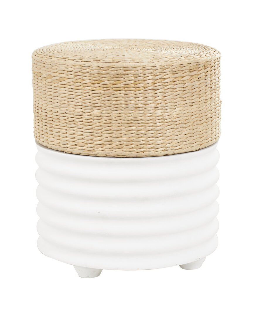 Peyton Lane Geometric Handmade Woven Two-toned Stool With Seagrass Top In White