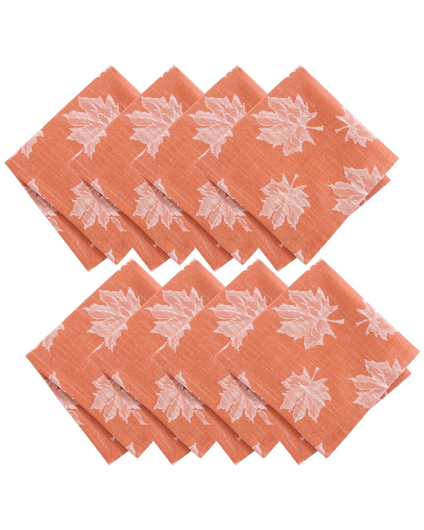 Elrene Home Fashions Set Of 8 Falling Leaves Jacquard Napkins In Pink