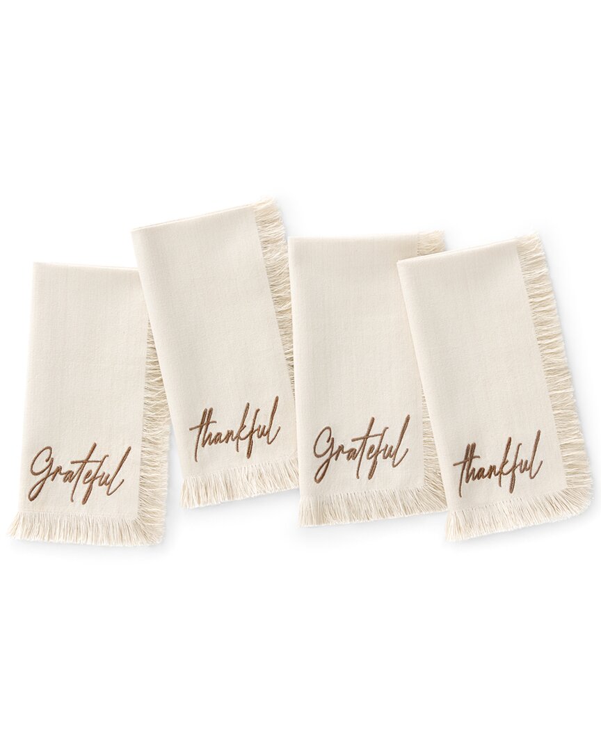 Elrene Home Fashions Set Of 4 Fringed Harvest Sentiment Napkins