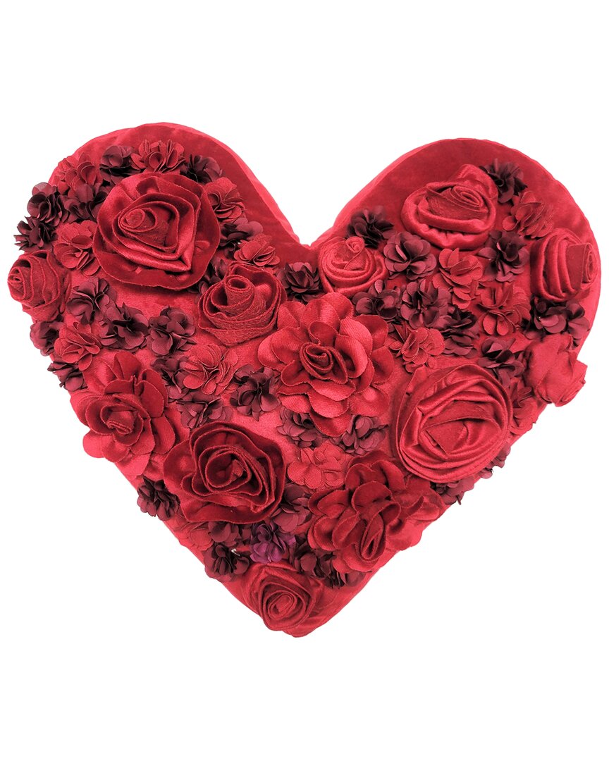 Edie Home Edie@home Velvet Floral Heart Shaped Dimensional Decorative Throw Pillow In Red