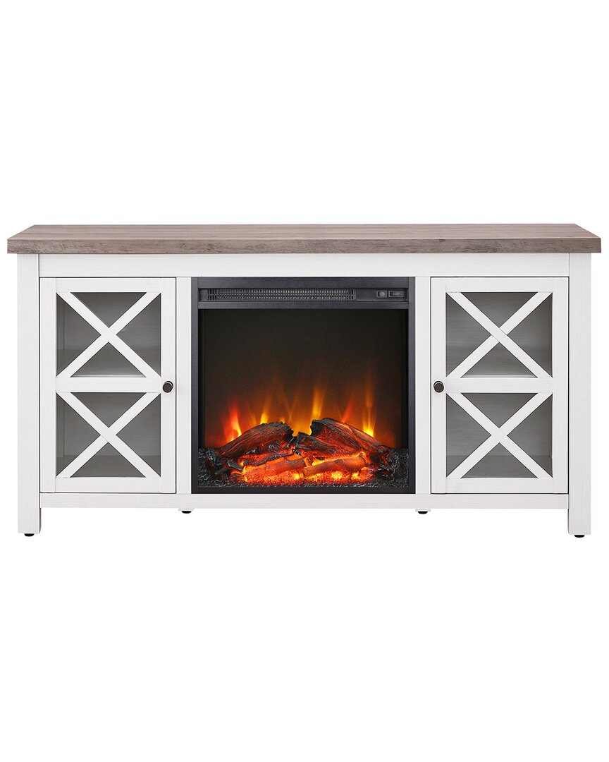 Abraham + Ivy Colton Rectangular Tv Stand With Log Fireplace For Tv's Up To 55in In White