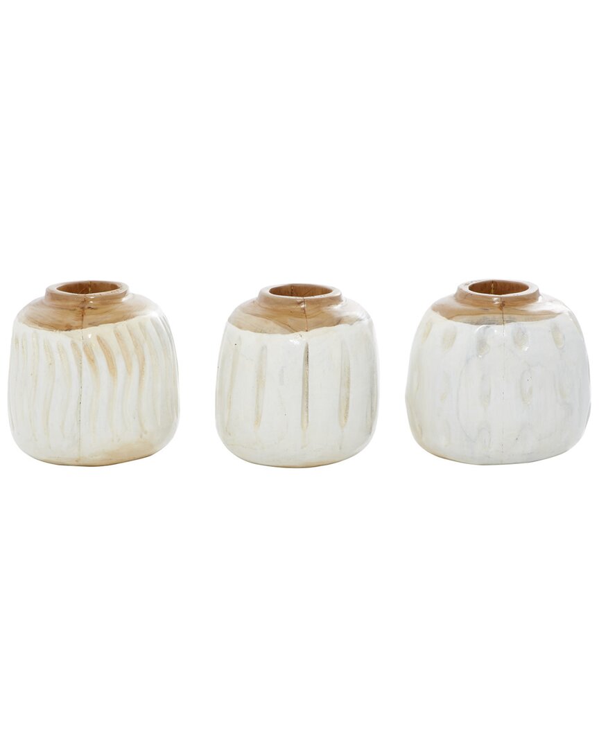 Peyton Lane Set Of 3 White Teak Wood Coastal Style Vase