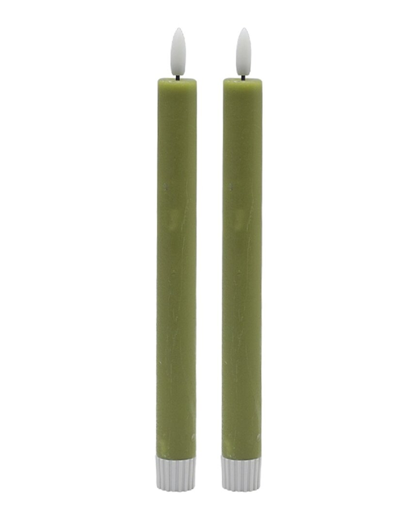 Bidkhome Set Of 2 Medium Flameless Taper Candles In Green
