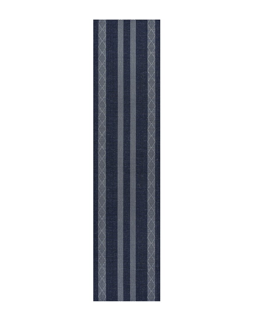 Shop Jonathan Y Nautisk Trellis Stripe Machine-washable Rug In Navy