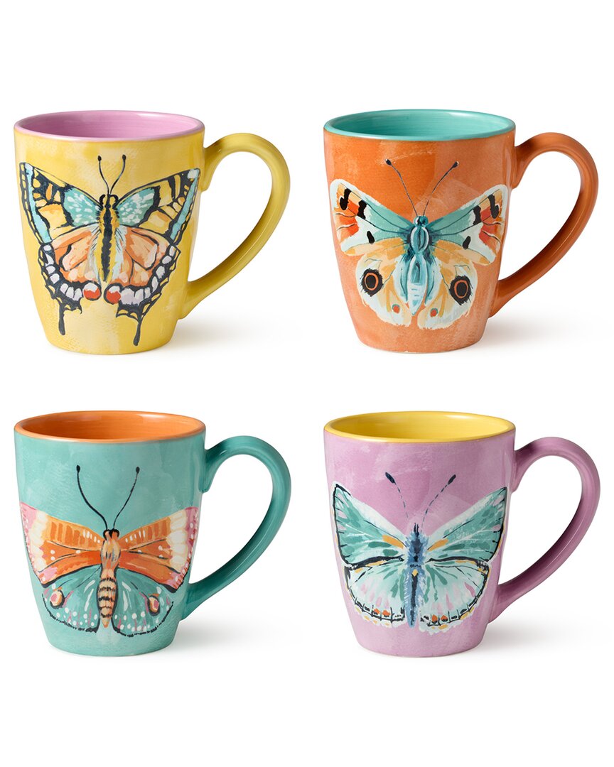 Certified International Butterflies Set Of 4 Mugs 16oz