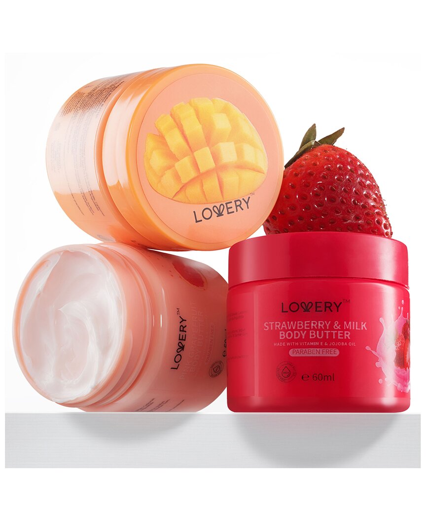 Lovery Whipped Body Butter Creams In Mango, Pink Grapefruit, Strawberry Milk In Red