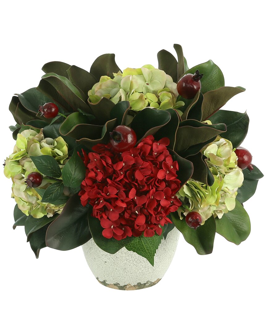 Creative Displays Red And Green Hydrangea And Pomegranate Fall Floral Arrangement