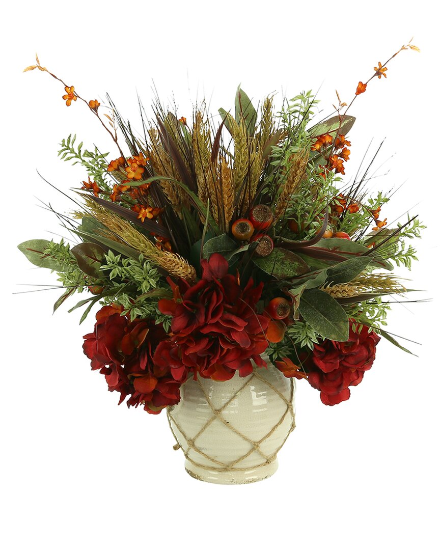 Creative Displays Fall Arrangement W/ Hydrangea, Wheat And Berries In Red