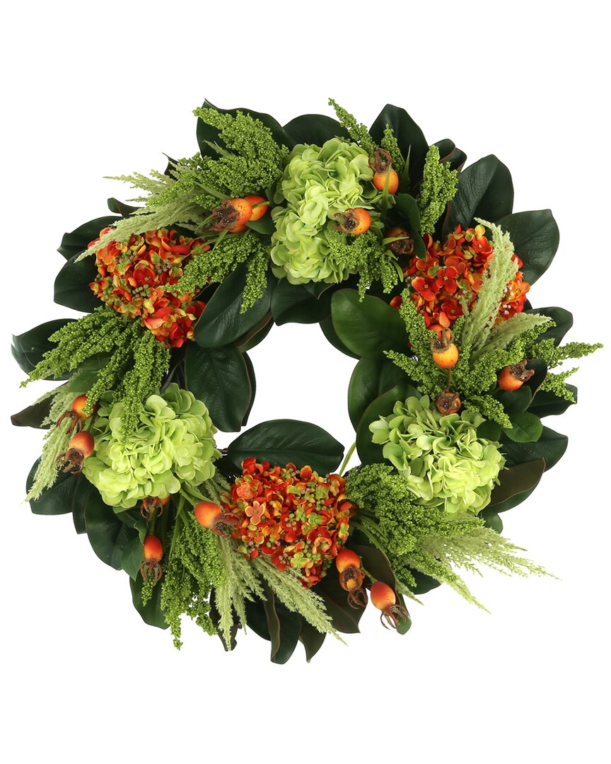 Creative Displays 28in Green And Orange Hydrangea, Heather And Berry Fall Wreath