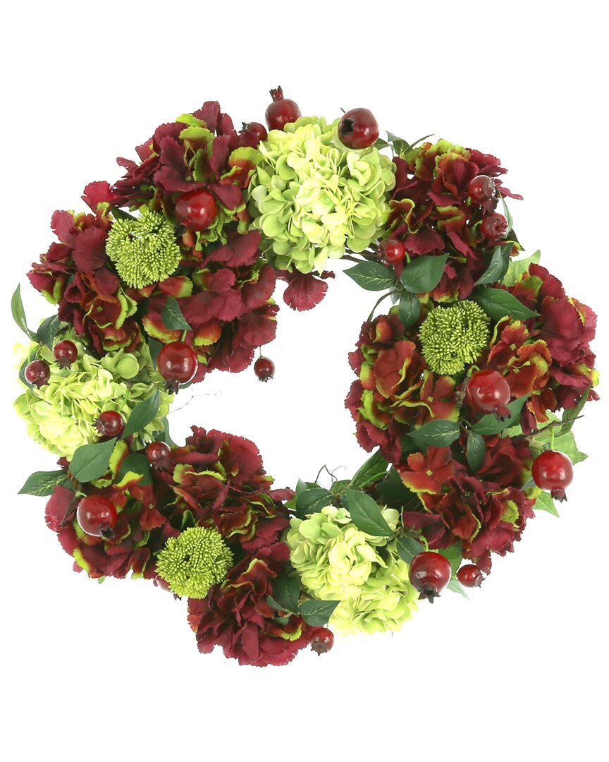 Creative Displays 23in Burgundy Hydrangea, Sedum And Pomegranate Fall Wreath
