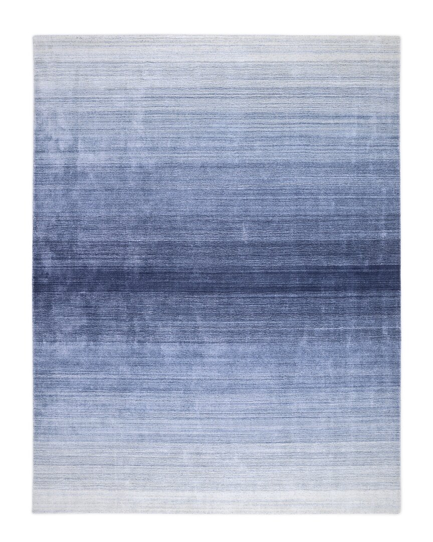 Solo Rugs Rafael Contemporary Striped Hand-loomed Wool-blend Area Rug In Blue