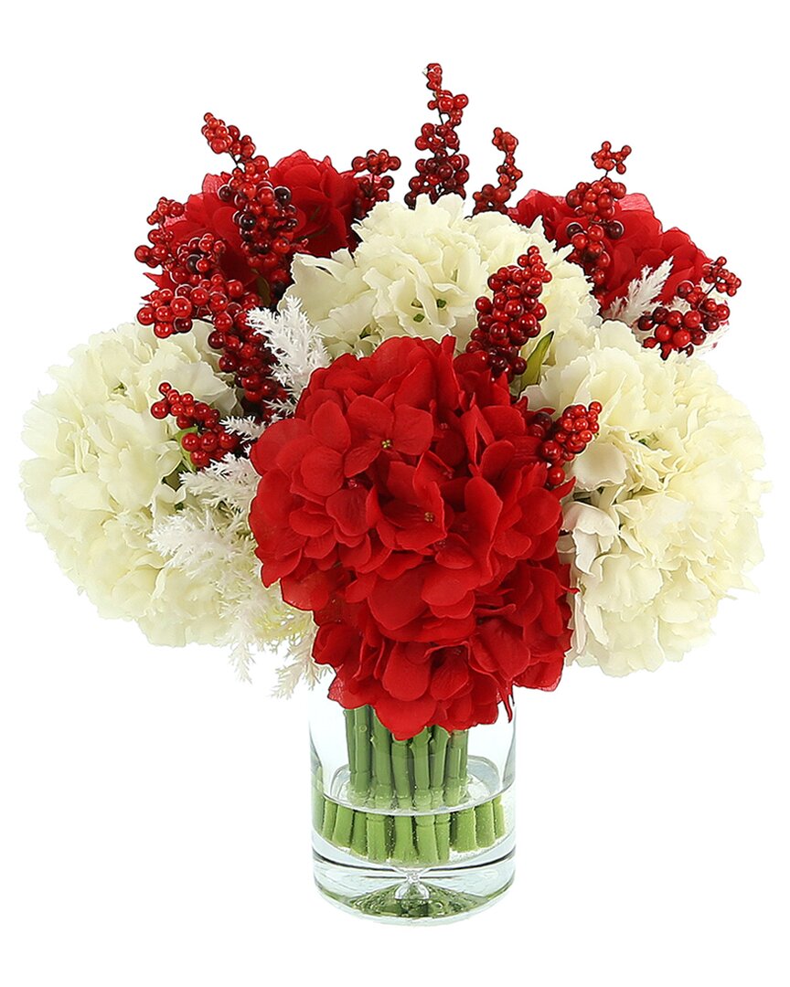 Creative Displays Red Hydrangea & Berry Arrangement In Glass Vase In Ivory