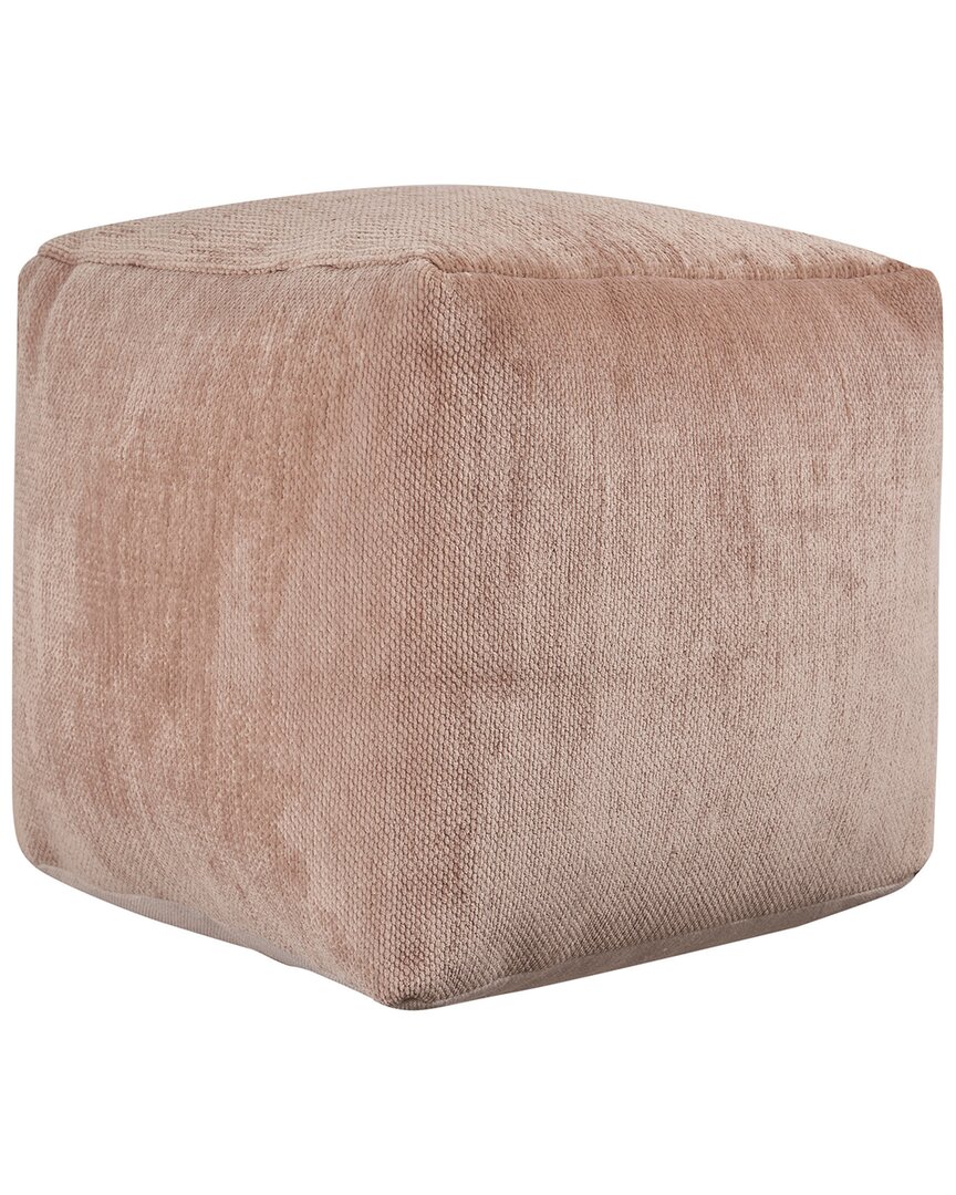 Lr Home Yildiz Beige Transitional Solid Chenille Indoor Pouf