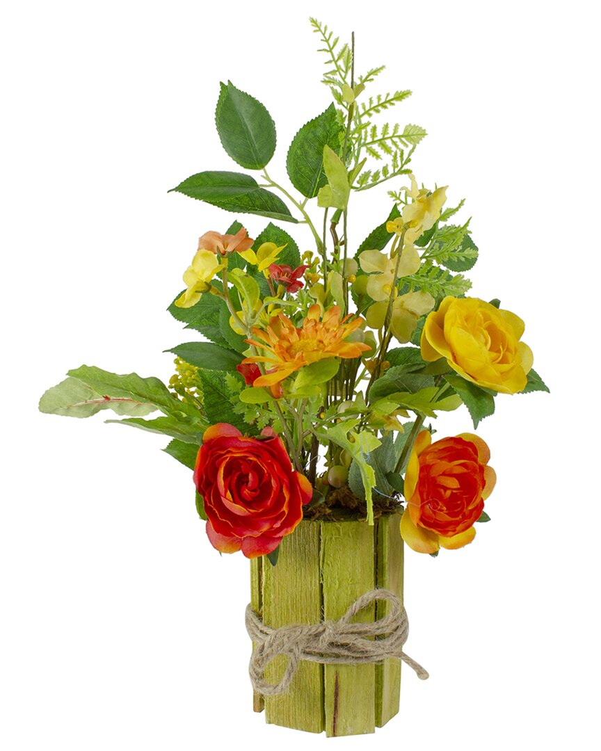 Northlight Potted Ranunculus & Rose Artificial Table Top Decoration In Orange