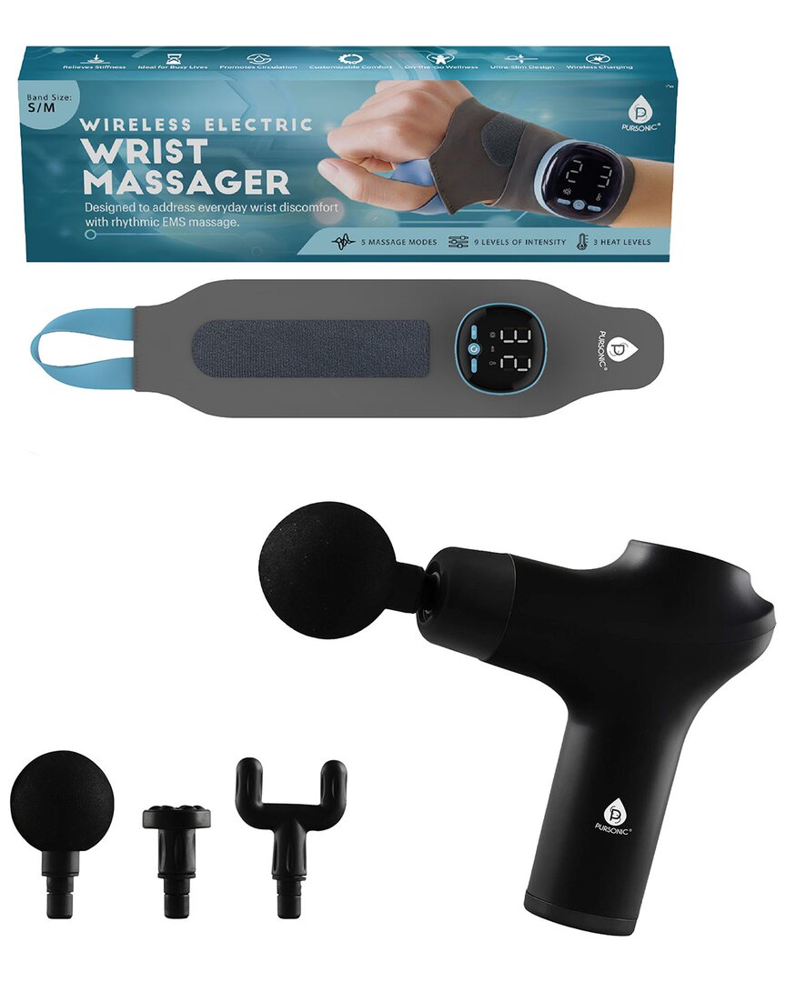 Pursonic Ems Wrist Massager & 3-speed Massage Gun Bundle In Multi