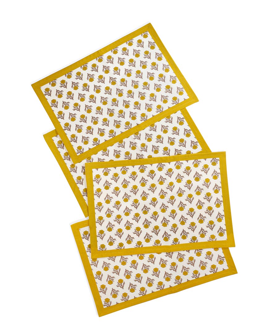 Tiramisu Set Of 4 Golden Marigold Block Print Placemats In Yellow