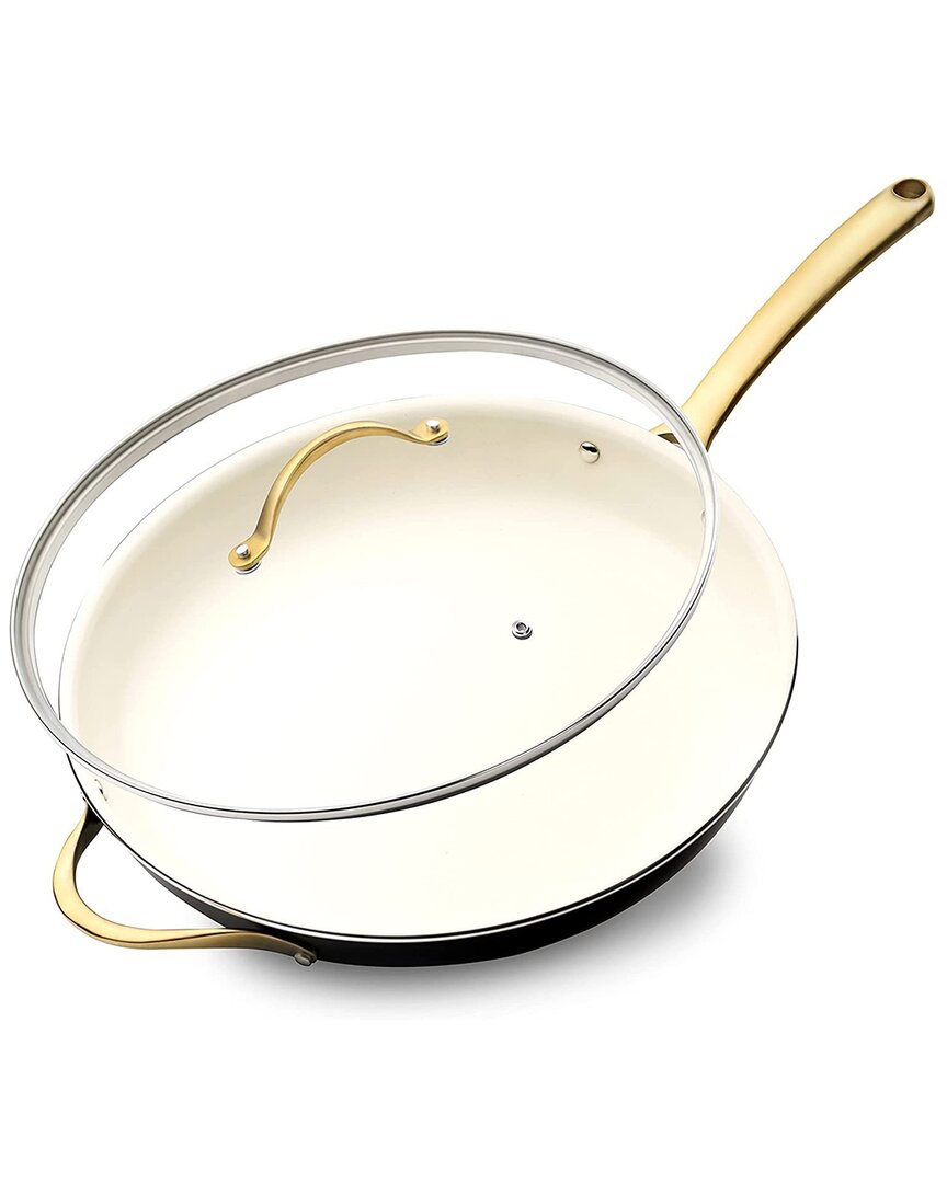 Nutrichef 14in Non-stick Frypan With Help Handle And Lid In Gold