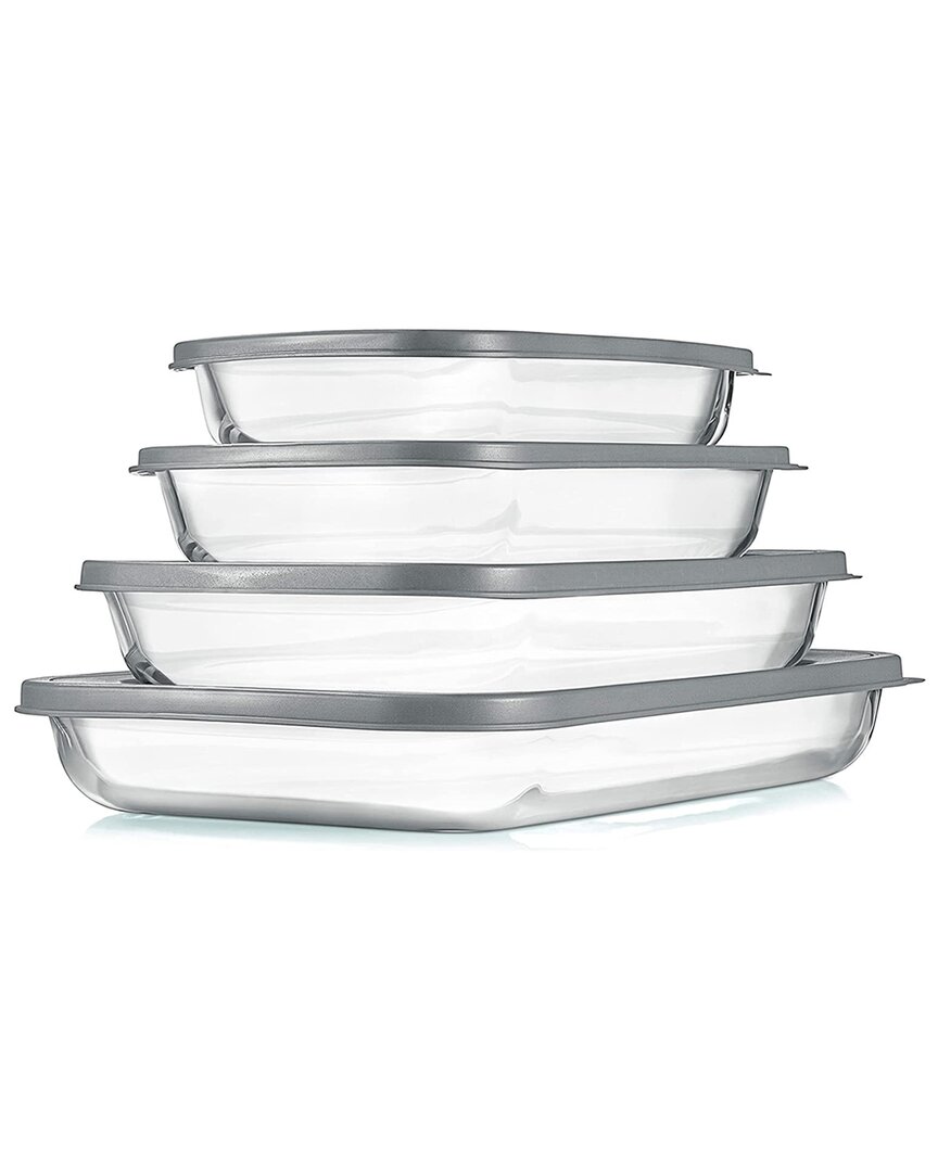 Nutrichef 4pc Glass Mixing Bowls Set With Lids In Grey