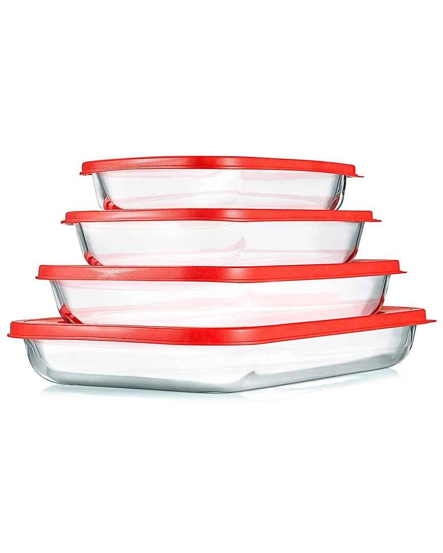 Nutrichef Red 4pc Glass Mixing Bowls Set With Lids