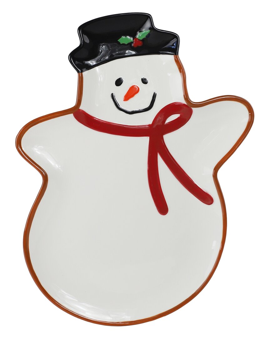 Shop Euro Ceramica Winterfest Large Snowman Tray In Red