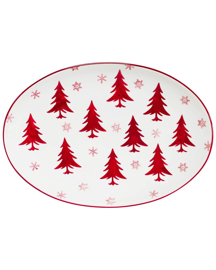 Euro Ceramica Winterfest Oval Platter In Red