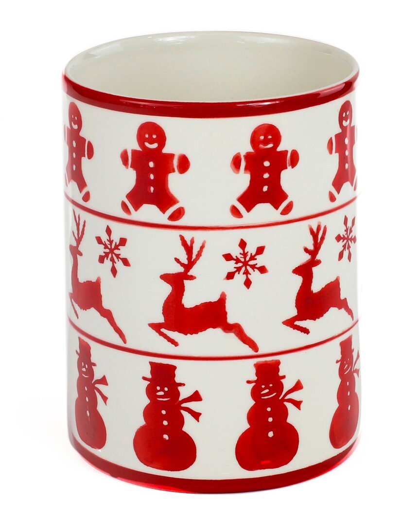 Euro Ceramica Winterfest Utensil Holder In Red