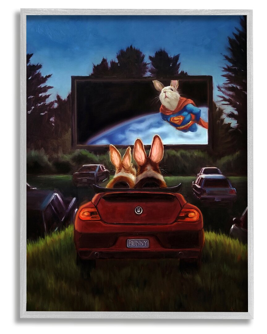 Stupell Romantic Bunny Movie Drive-in Framed Giclee Wall Art By Lucia Heffernan