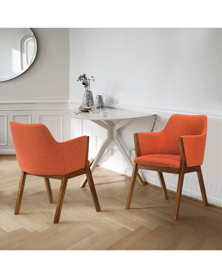 Armen Living Renzo Orange Walnut Wood Dining Side Chairs, Set Of 2