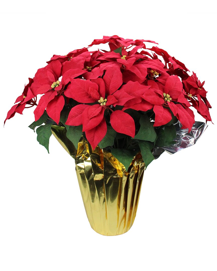 Northern Lights Northlight 28in Red Artificial Christmas Poinsettia With Gold Wrapped Pot In Red