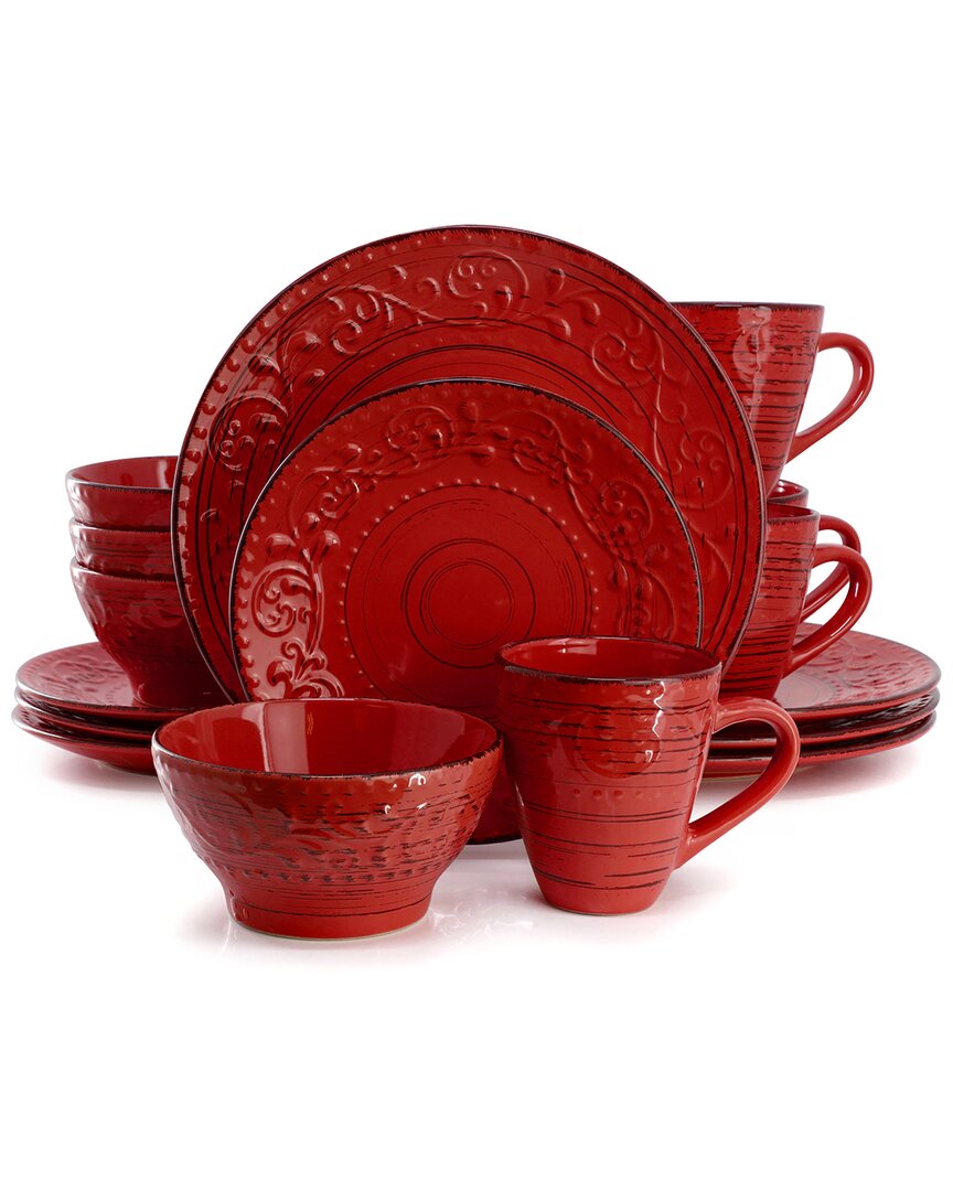 Elama Malibu Ocean Bloom Red 16pc Dinnerware Set In Red