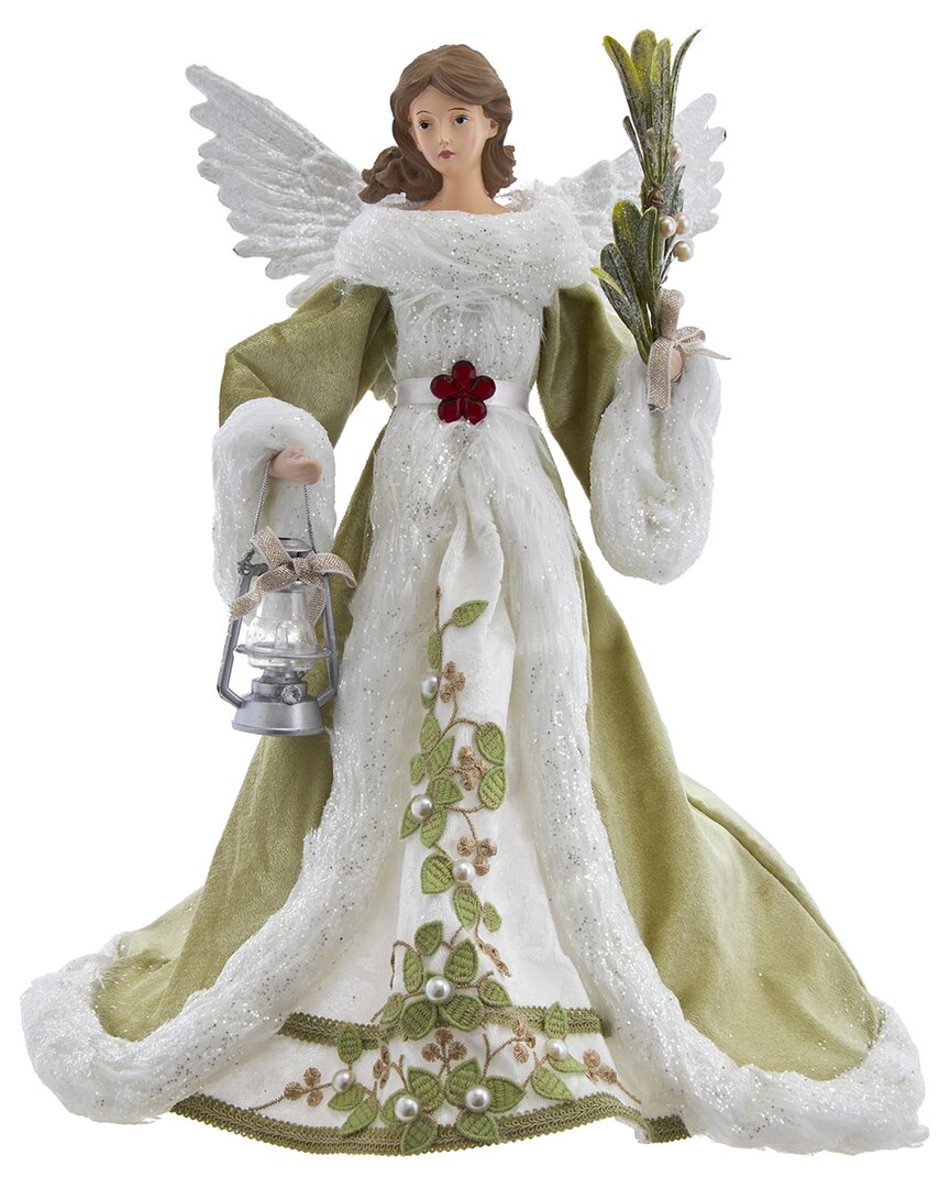 Kurt Adler 16-inch Mistletoe Kisses Angel Tree Topper In Green