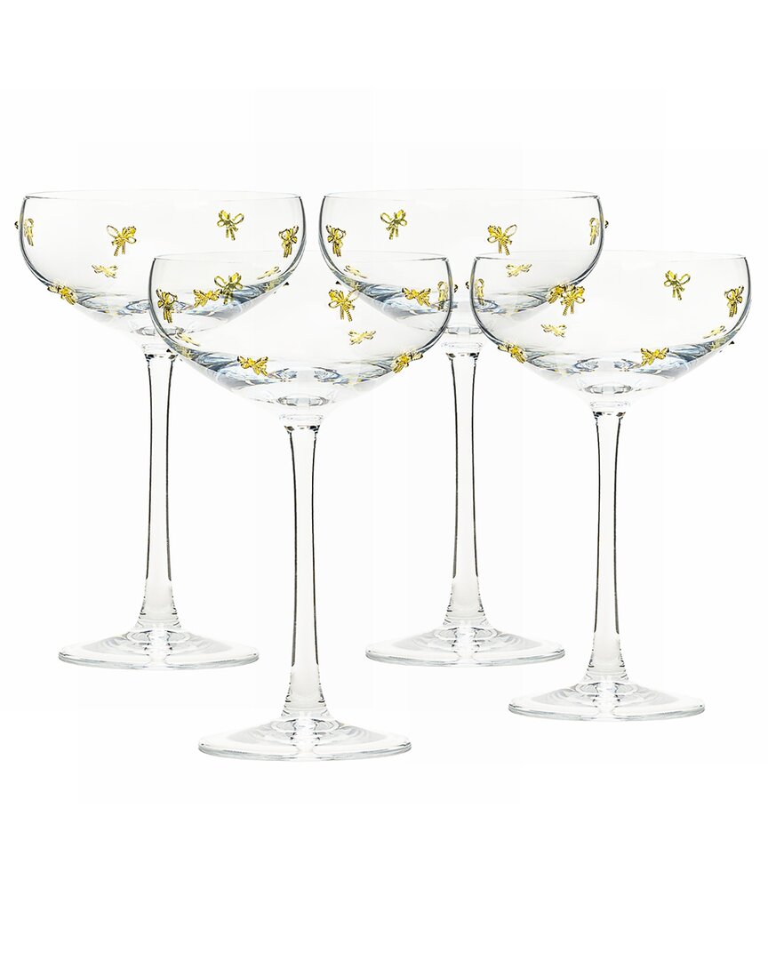 10 Strawberry Street Set Of 4 Gold Bow Glassware In Transparent