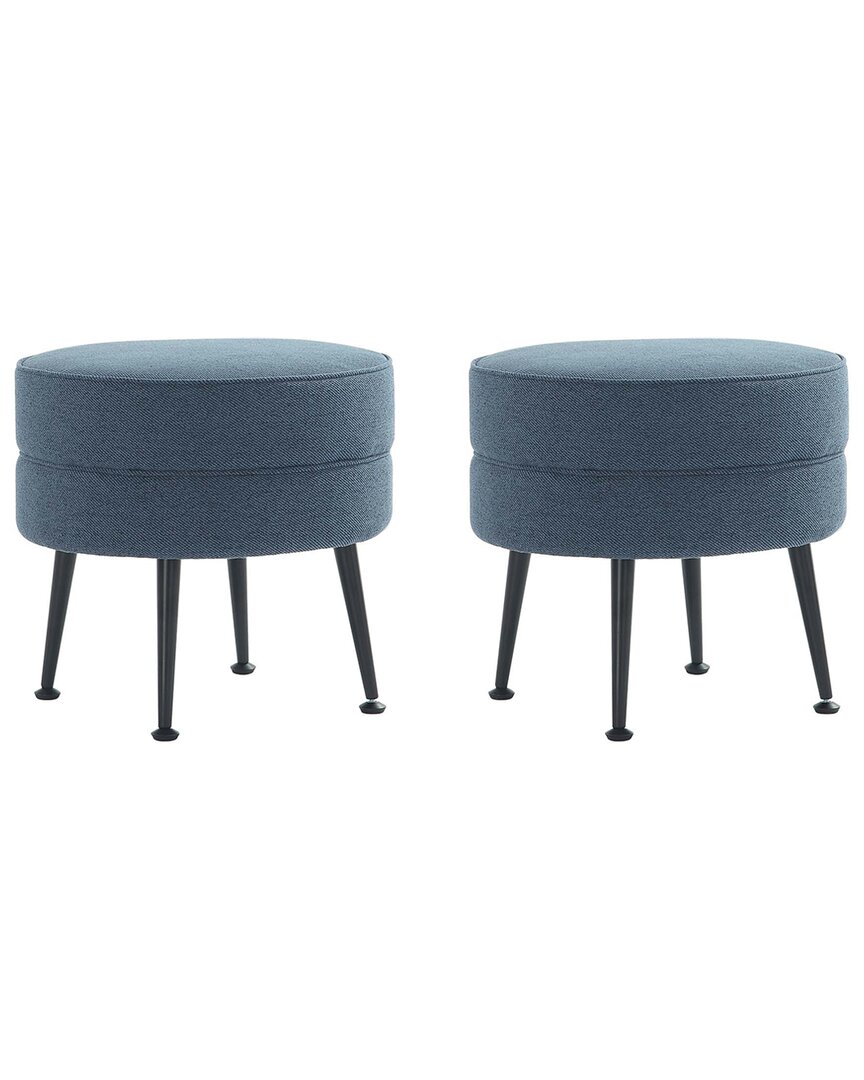 Manhattan Comfort Bailey Mid-century Modern Woven Polyester Blend Upholstered Ottoman In Blue