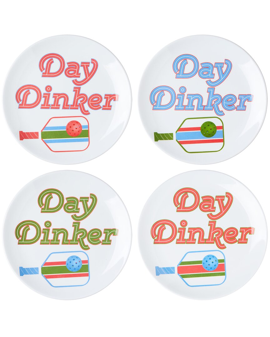Godinger Set Of 4 Pickle Ball Melamine Appetizer Plates