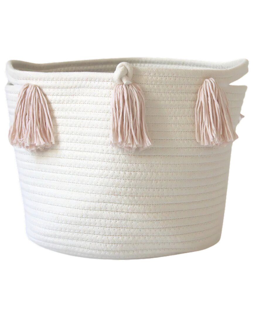 Twig And Tassel Medium Tassel Basket In White