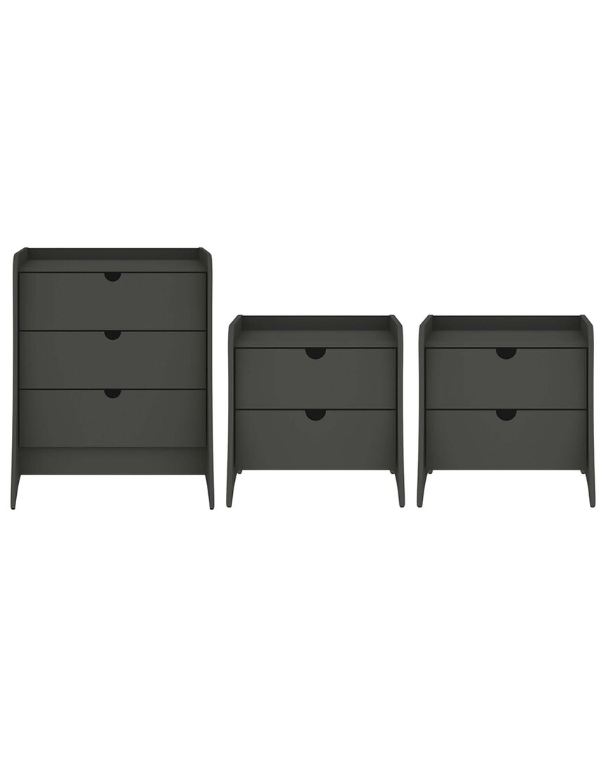 Manhattan Comfort Coney 3pc Mid-century Modern Dresser & Nightstand Set In  Grey | ModeSens