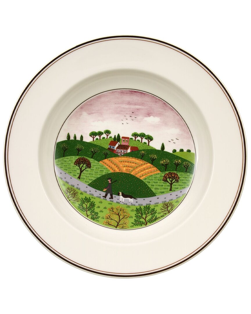 Villeroy & Boch Design Naif Hunter & Dog Rim Soup Bowl In White