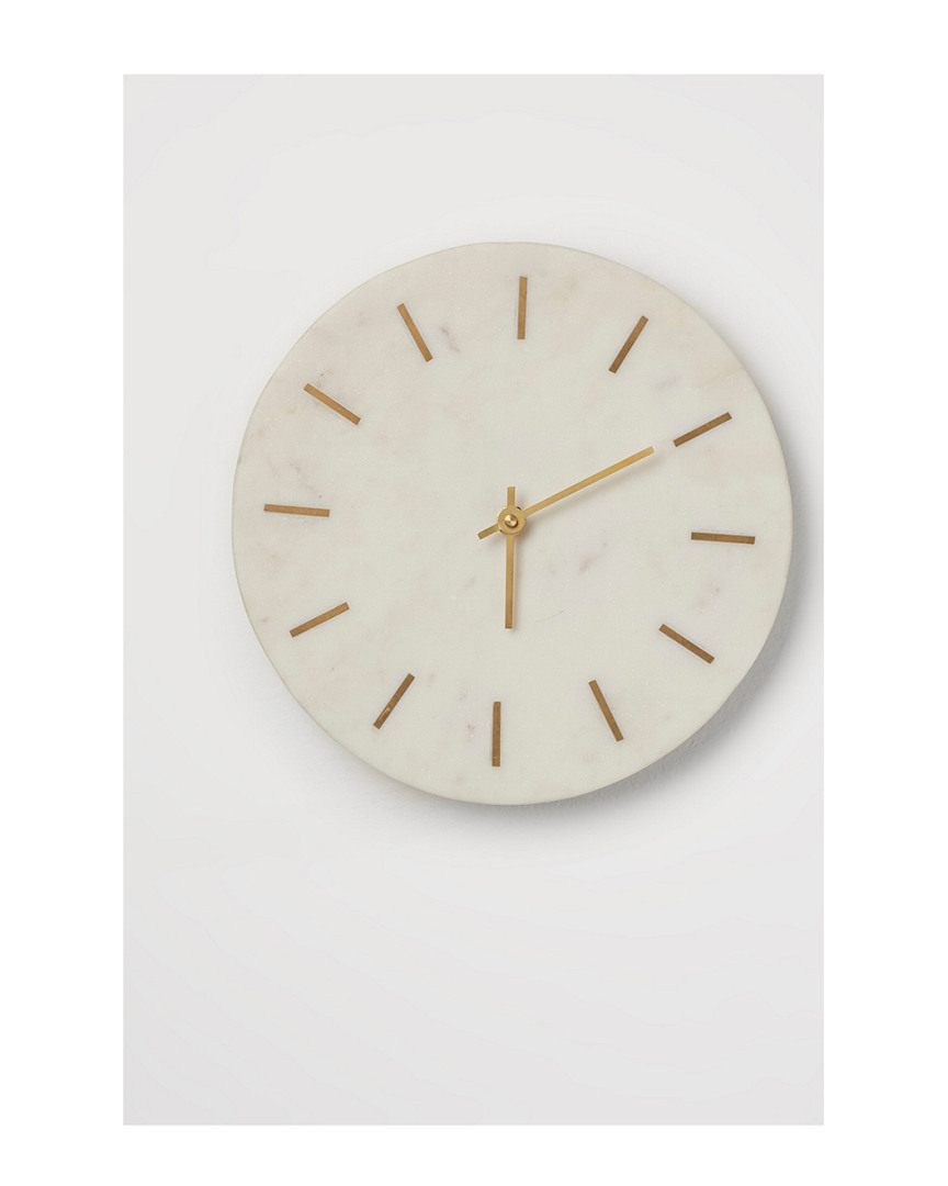Shop Bidkhome Small Marble Wall Clock W/ Gold Inlay In White