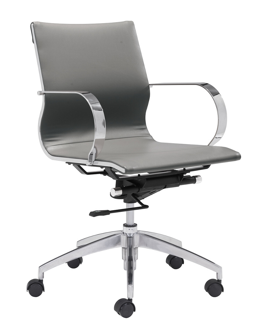 Zuo Glider Low Back Office Chair In Gray/silver