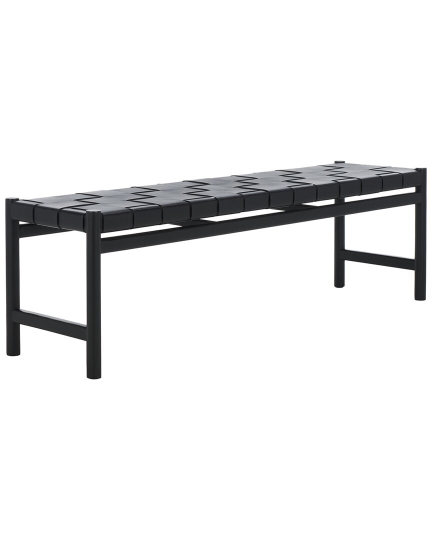 Safavieh Couture Devnie Woven Leather Bench In Black
