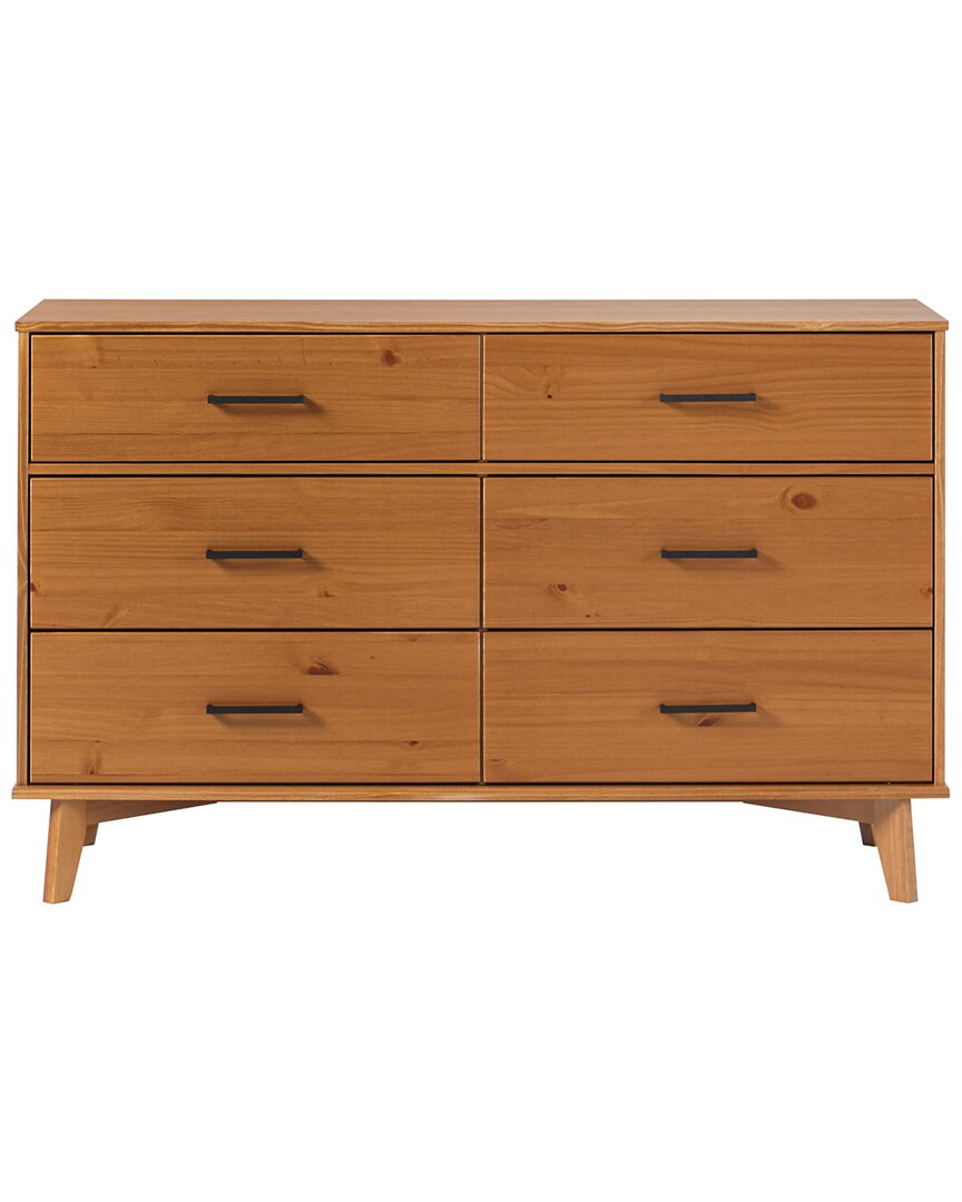 Walker Edison 6-drawer Modern Solid Wood Dresser With Metal Handles In Brown