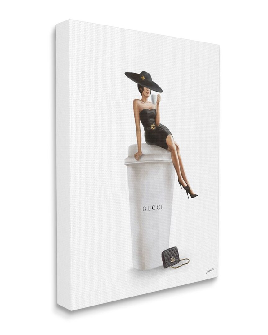 Stupell Stylish Fashion Female Pose Coffee Design Wall Art In White