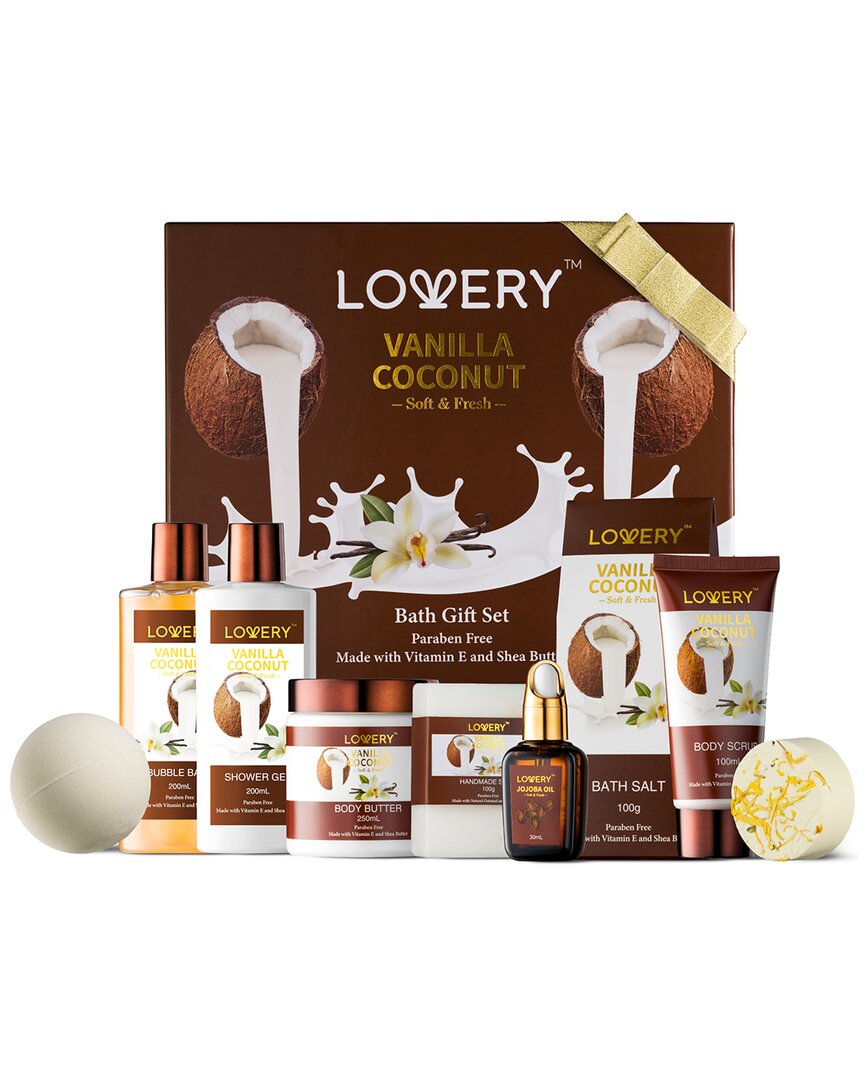 Lovery Bath & Body Spa Gift Set For Women & Men, 10pc Vanilla Coconut Body Care In Brown