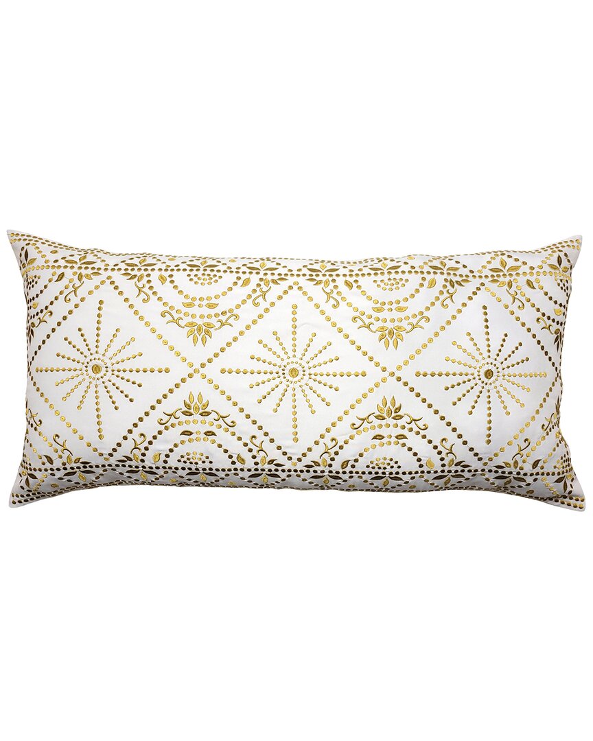 Edie Home Indoor/outdoor Embroidered Tile Oblong Pillow In White